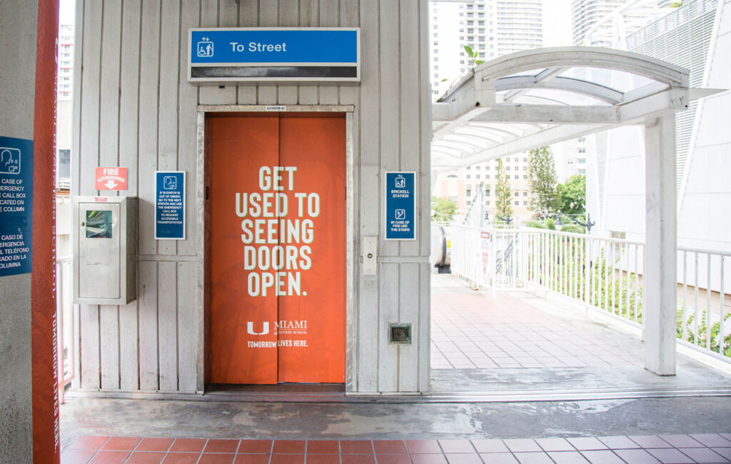 University of Miami Business School OOH Elevator Advertising at Miami Metrorail Station
