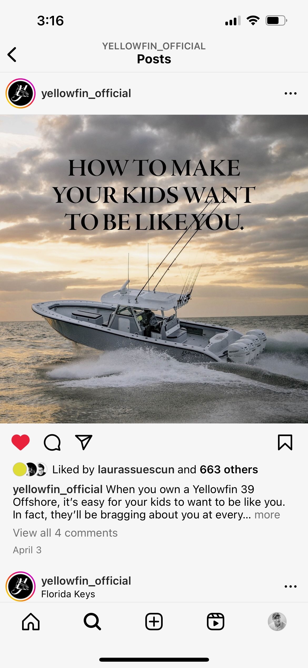 Yellowfin boat instagram post