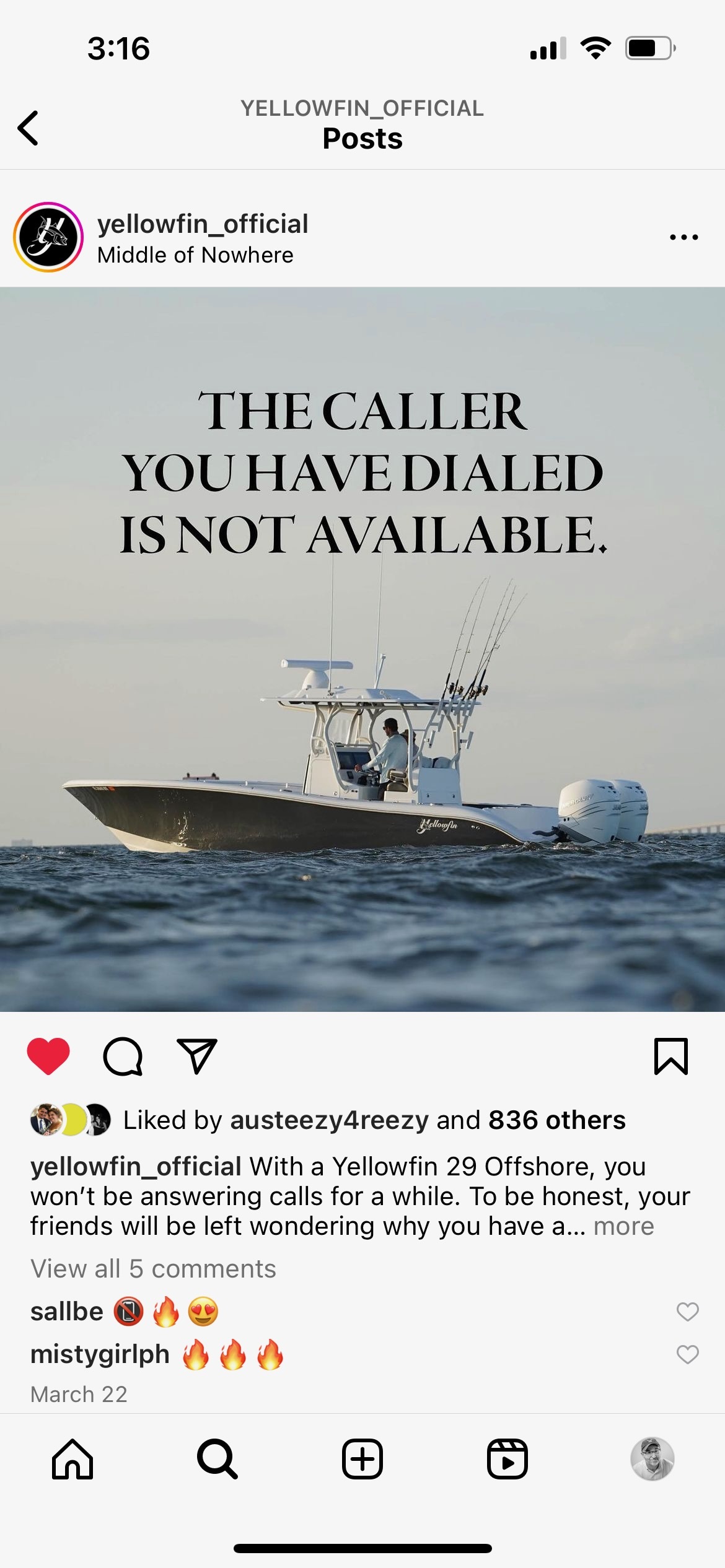 Yellowfin Boats social media